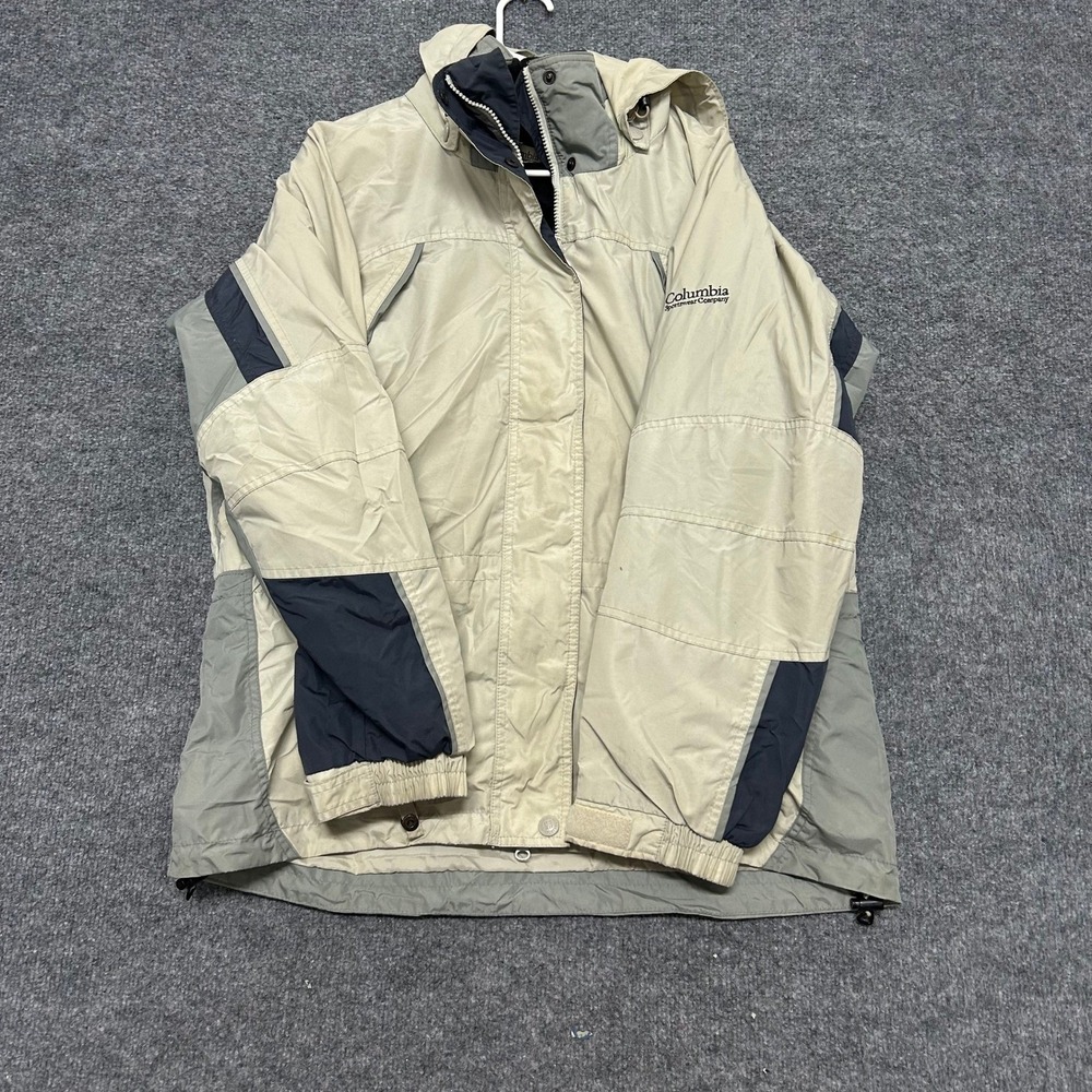 Columbia Jacket Womens Size L Beige Grey Colorblock Hooded Full Zip Outdoor